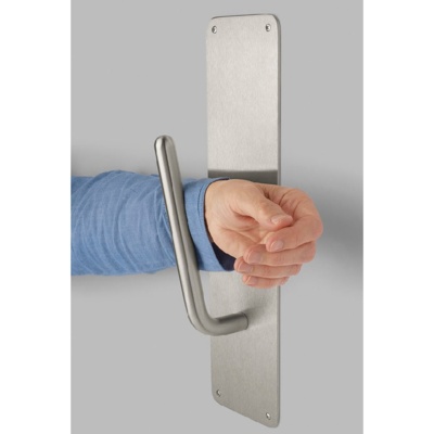 Rockwood Manufacturing Special Order Touchless Arm Pull with Plate With MicroShield(R) Antimicrobial Finish. Touchless Door Hardware